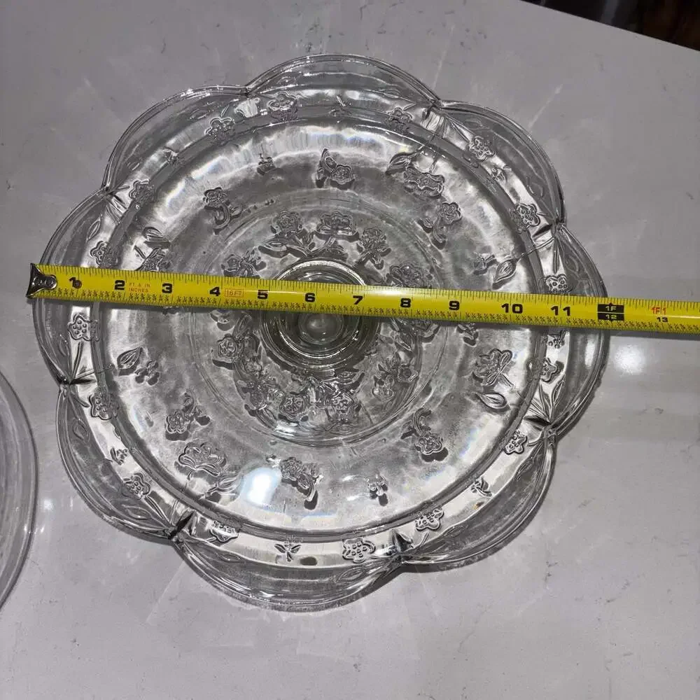 Anchor Hocking Savannah Clear Glass Cake Stand with Dome Lid Floral Scalloped